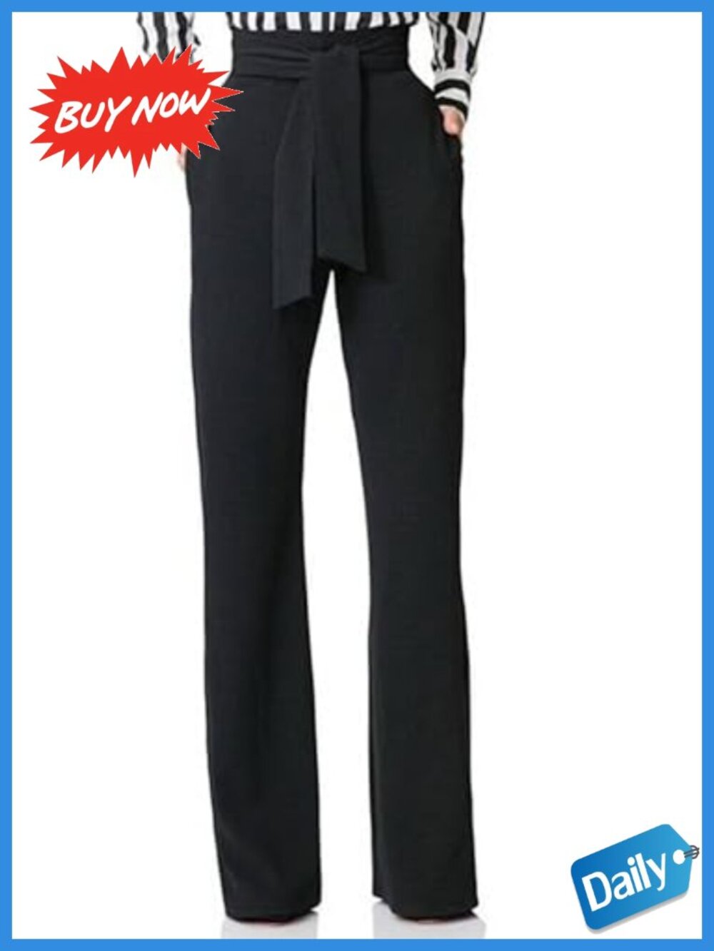 High Waist Straight Leg Wrinkle Resistant Business Work Pants Polyester Spandex